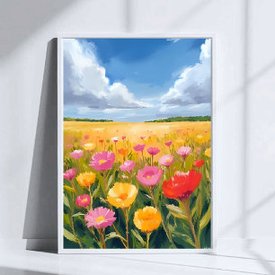 Flower Field Landscape Painting Art Poster Print