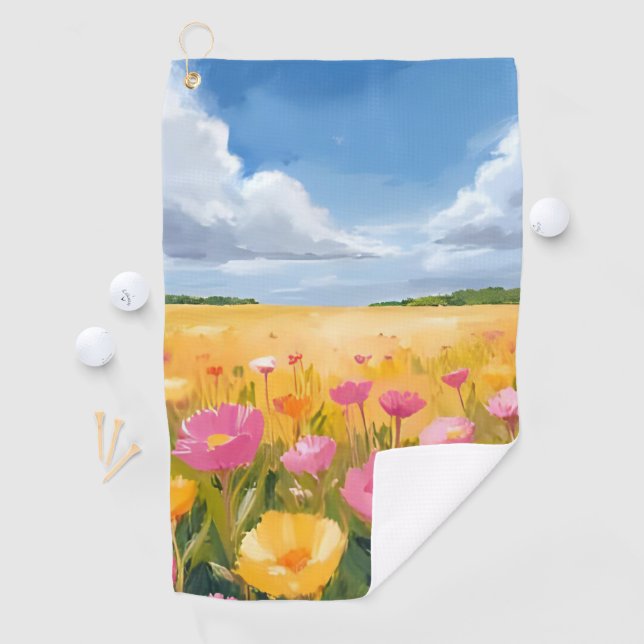 Flower Field Landscape Painting Golf Towel (InSitu)