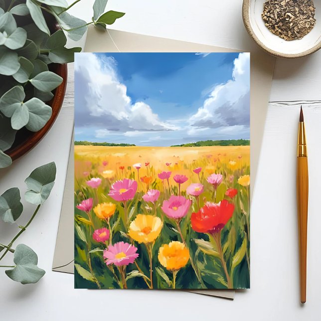 Flower Field Landscape Painting Postcard (Creator Uploaded)
