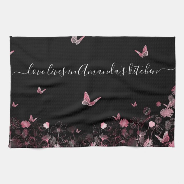 Flower field with butterflies tea towel (Horizontal)