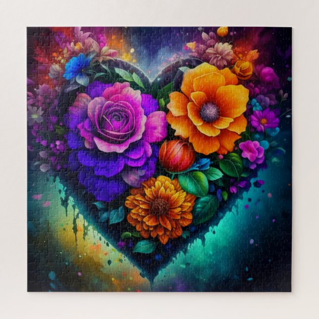 Flower Filled Heart | Bright and Colourful Jigsaw Puzzle (Vertical)
