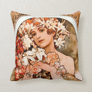 Flower, Fine Art Alphonse Mucha Cushion