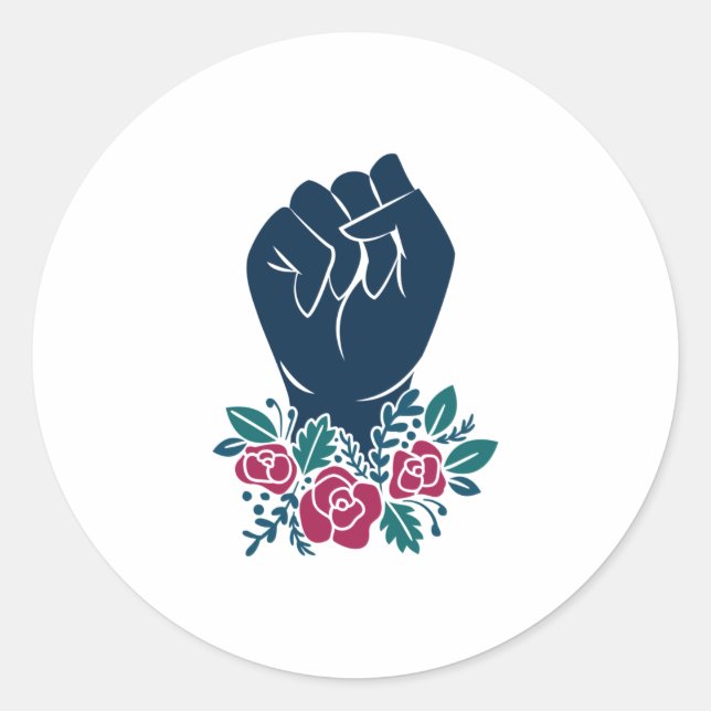 Flower Fist Rising Classic Round Sticker (Front)