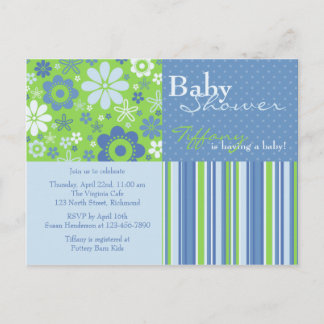 Flower Fizz Blue & Green • Baby Shower Invitation Postcard