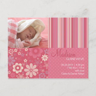 Flower Fizz Pink • Baby Announcement Postcard