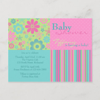 Flower Fizz Pink & Blue • Baby Shower Invitation Postcard