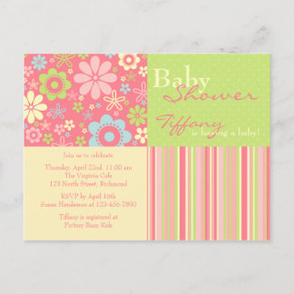 Flower Fizz Pink & Green • Baby Shower Invitation Postcard