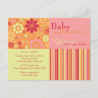 Flower Fizz Pink & Orange • Baby Shower Invitation Postcard