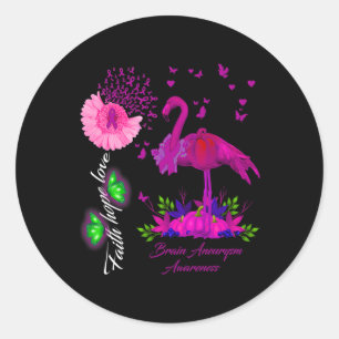 Flower Flamingo Hope Burgundy Ribbon Brain Aneurys Classic Round Sticker