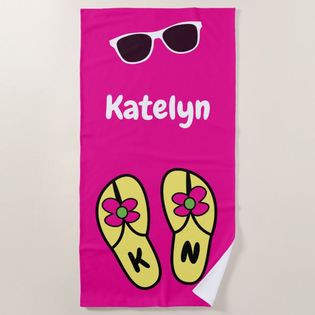 Flower Flip Flops Personalised Beach Towel (Front)