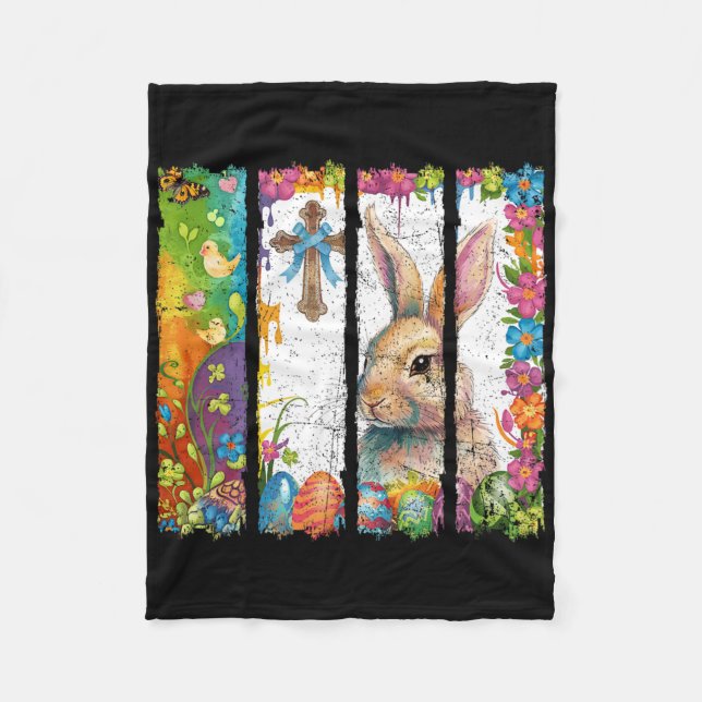 Flower Floral Happy Easter Bunny Rabbit Easter Bun Fleece Blanket (Front)