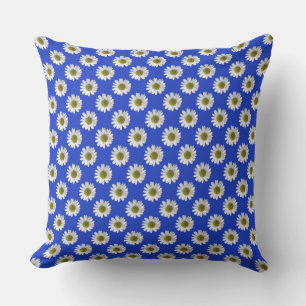 Flower floral print daisies on cobalt blue cushion