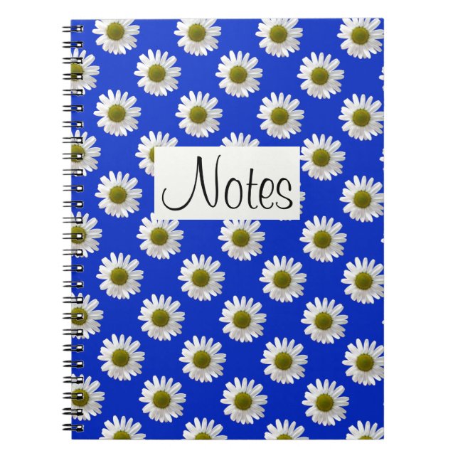 Flower floral print daisies on cobalt blue spiral notebook (Front)