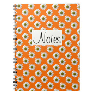 Flower floral print daisies on orange spiral notebook