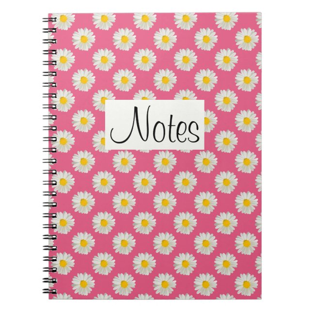 Flower floral print daisies on pink spiral notebook (Front)