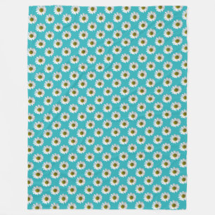 Flower floral print daisies on turquoise fleece blanket