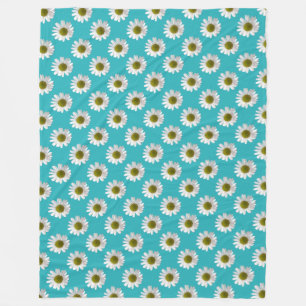 Flower floral print daisies on turquoise fleece blanket