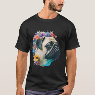 flower floral pug portrait T-Shirt