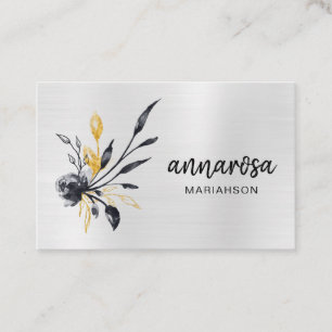 *~* Flower Floral Silver LOGO QR Gold PHOTO Business Card