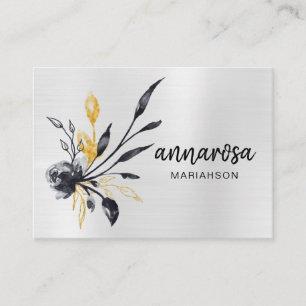 *~* Flower Floral Silver LOGO QR PHOTO Gold Business Card