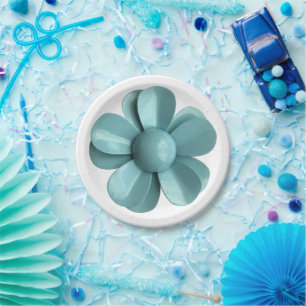 Flower Floral Spring Summer Wedding Blue Daisy Paper Plate