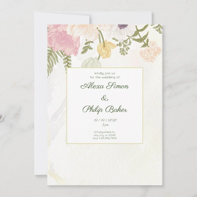 Flower Floral Wedding Invitation (Front)