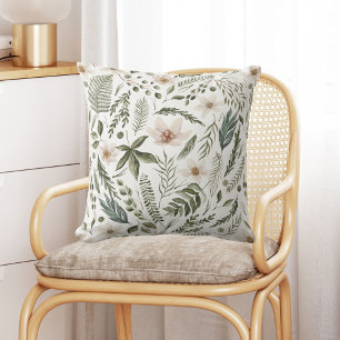 Flower Foliage Watercolor Seamless Floral Pattern Cushion