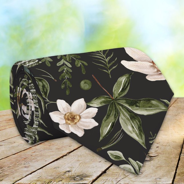 Flower Foliage Watercolor Seamless Floral Pattern Tie (Close up)