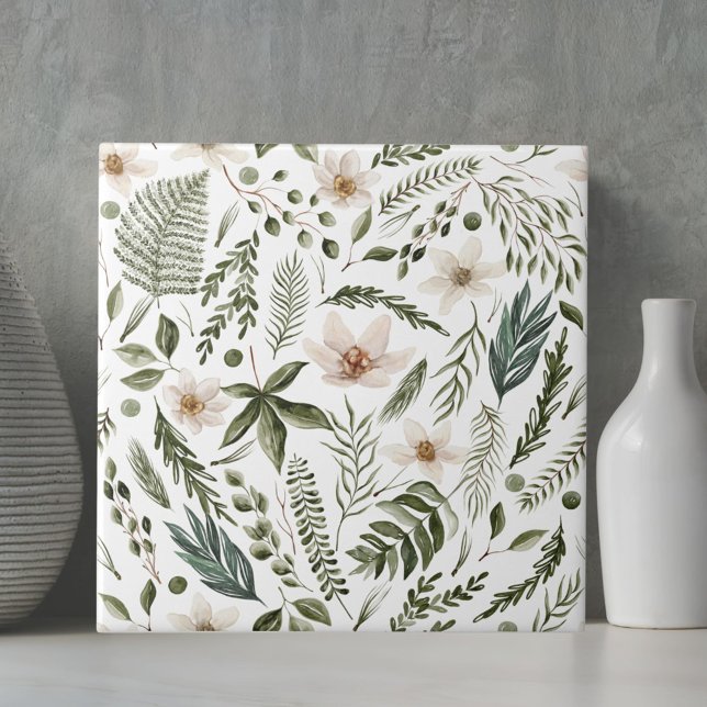 Flower Foliage Watercolor Seamless Floral Pattern Tile (Close up)