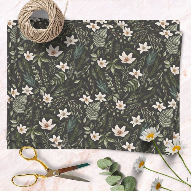 Flower Foliage Watercolor Seamless Floral Pattern Tissue Paper (In situ)