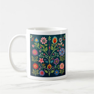 Flower Folk Art Motif Coffee Mug