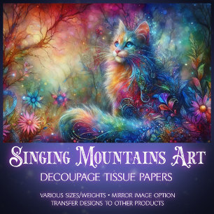 Flower Forest Colorful Watercolor Cat Decoupage Tissue Paper