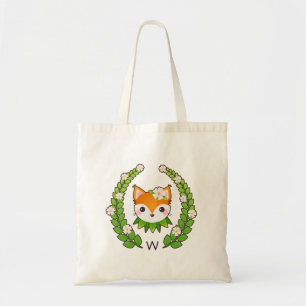 Flower Fox Monogrammed Tote Bag