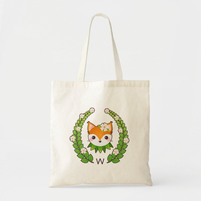 Flower Fox Monogrammed Tote Bag (Front)