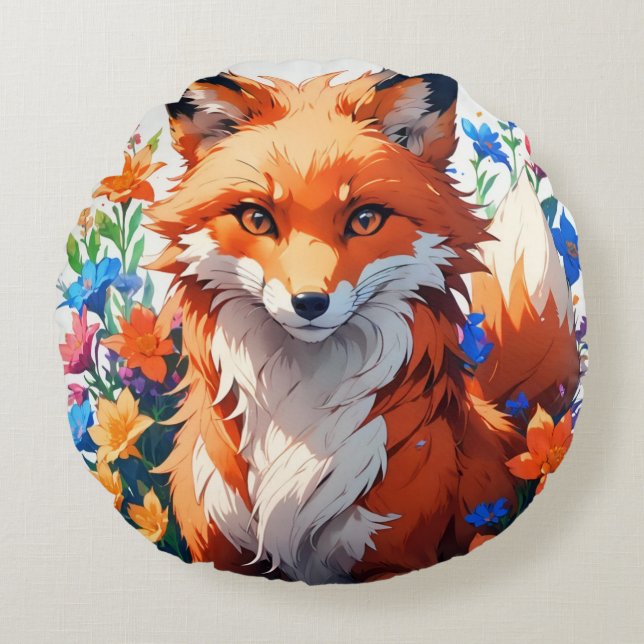 Flower Fox Round Cushion (Front)