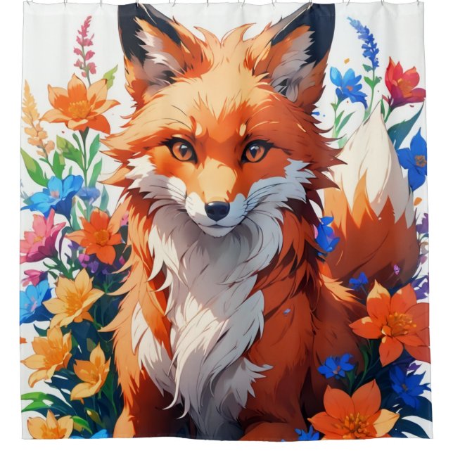 Flower Fox Shower Curtain (Front)