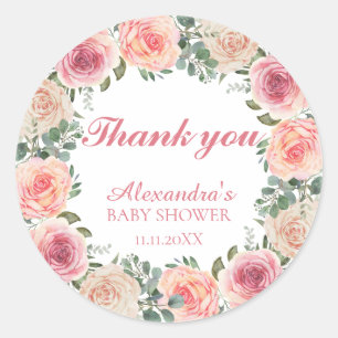 Flower Frame Baby Shower Thank you Classic Round Sticker