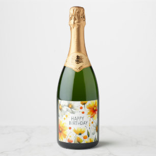 flower frame birthday champagne bottle label