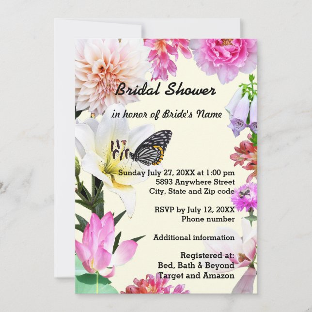 Flower Frame & Butterfly Bridal Shower Invitation (Front)