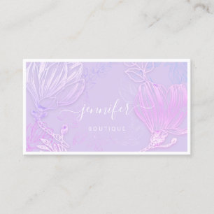 Flower Frame QR Code Custom Logo Pinky Purple Business Card