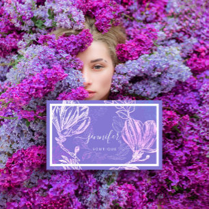 Flower Frame QR Code Custom Logo Purple Lilac Business Card