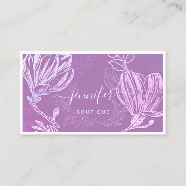  Flower Frame QR Code Custom Logo Purple Violet Business Card (Front)