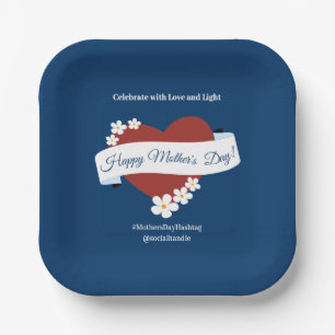 Flower Frame Red Heart Happy Mother's Day Event Paper Plate