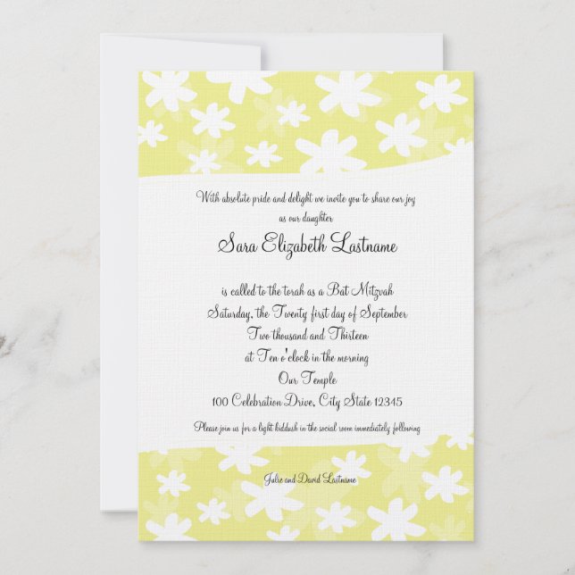 Flower Fresh Yellow Bat Mitzvah Invite (Front)