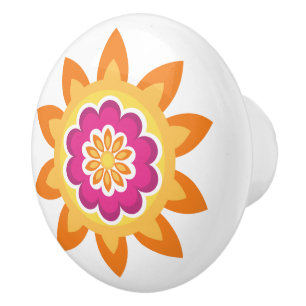Flower Fusion_Geometric Sunburst_Poppy Fuchsia Sun Ceramic Knob