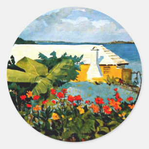 Flower Garden and Bungalow by Winslow Homer Classic Round Sticker