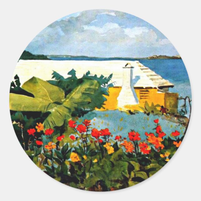 Flower Garden and Bungalow by Winslow Homer  Classic Round Sticker (Front)