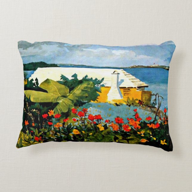 Flower Garden and Bungalow by Winslow Homer, Decorative Cushion (Back)
