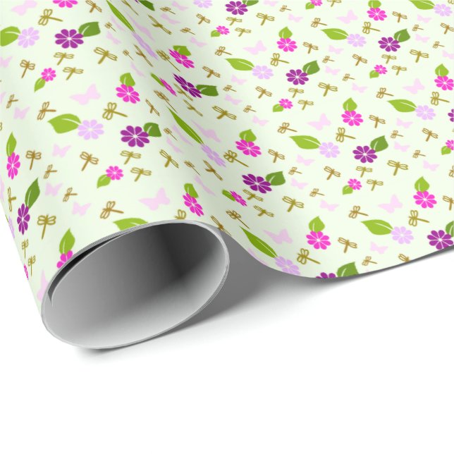 Flower Garden and Dragonfly Wrapping Paper Gift  (Roll Corner)