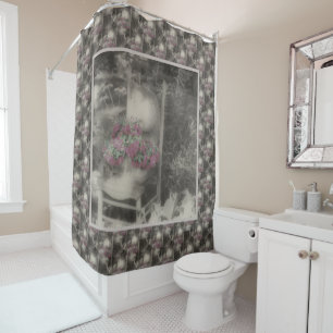 Flower Garden Antique Chair Nature Art Pattern Shower Curtain